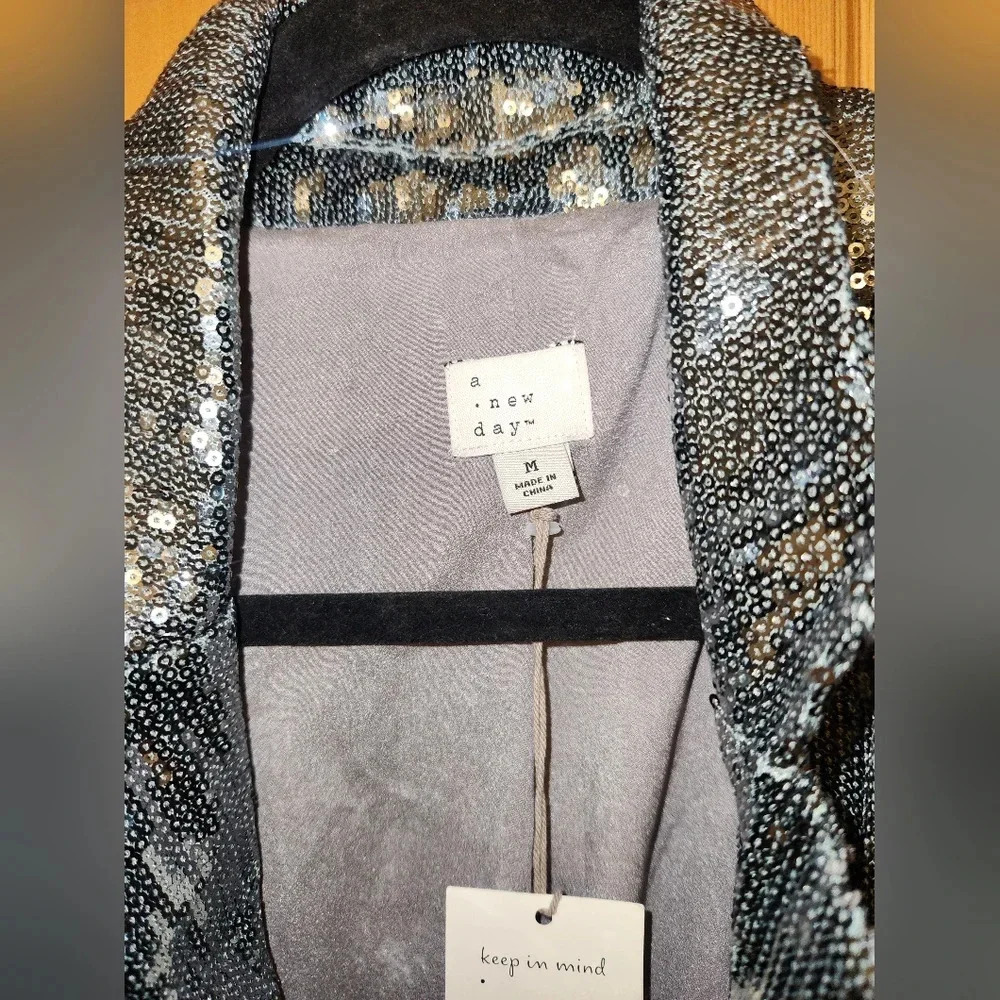 Silver Sequin Women's Holiday Blazer - A New Day Silver Size Medium - Picture 4 of 5